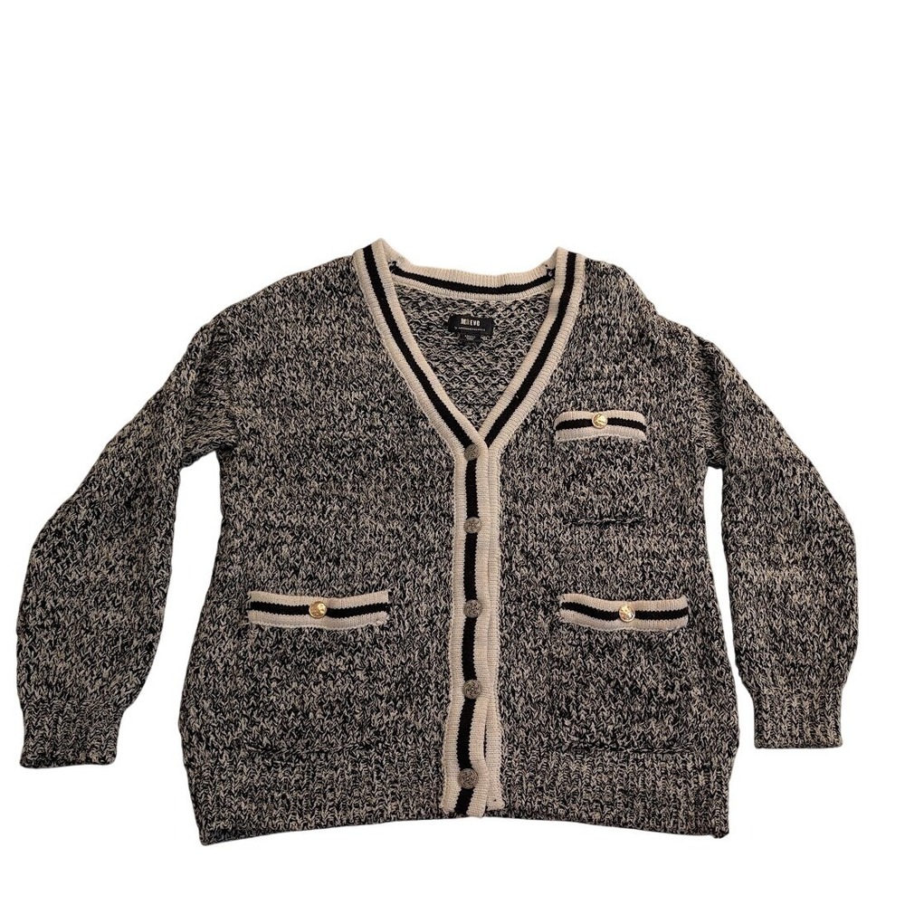 MAEVE by ANTHROPOLOGIE Knit Cardigan Black White Striped Small Academia